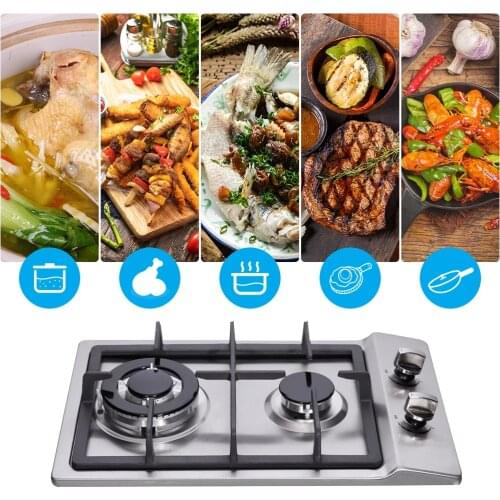 12 Gas Cooktop 2 Burners Drop-in Propane Natural Gas Cooker Gas Stove Dual Fuel Stainless Steel Easy To Clean Kitchen Stove New