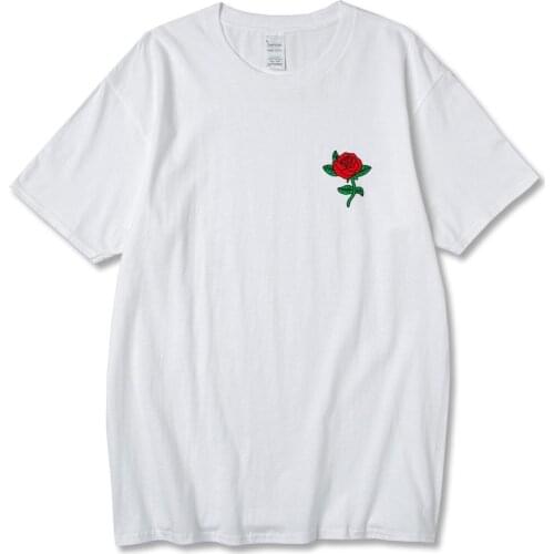 Harajuku Cotton Tshirt Men Fashion Rose flower Print Short Sleeve Tshirts Tops Streetwear Casual camisetas mens tee shirt homme