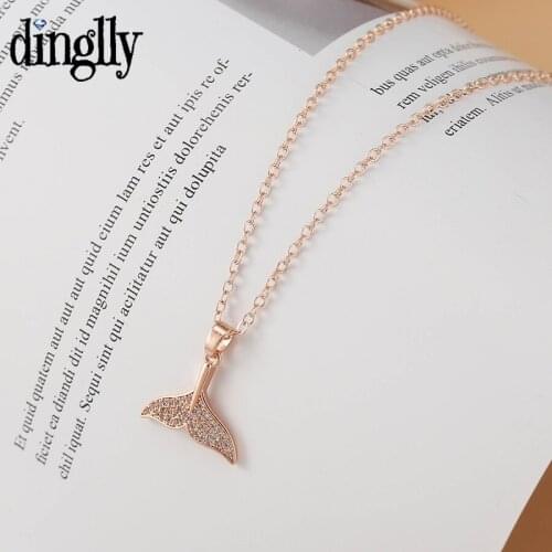 Exquisite Korea Rose Gold CZ Fish Tail Pendant Necklace For Women Stainless Steel Chain Crystal Charm Clavicle Chain Gift