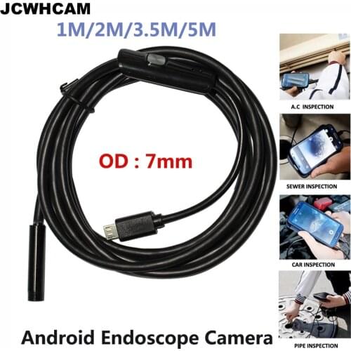 JCWHCAM 7mm Focus Camera Lens 1M/1.5M/2M/3.5M/5M Waterproof 6 LED Android Endoscope Mini USB Cable Endoscope Inspection Camera