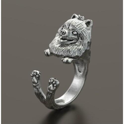 New trendy Hiphop Style Boho Chic Pomeranian Puppy Ring Pet cute Dog Cuddle Ring Girl fashion christmas Gift Jewelry