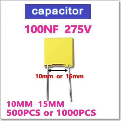 JASNPROSMA 100NF 500PCS 1000PCS Safety Capacitor X2 275VAC Pitch 10mm 15mm 0.1UF 104 10% K 275V 104K