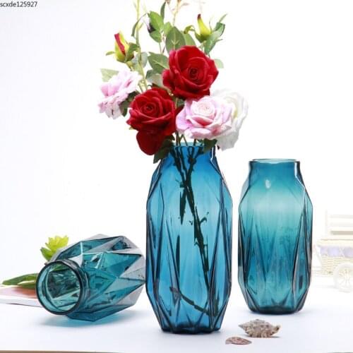 Creative Rhombus Colored Glass Vase Transparent Dried Flowers Fresh Flowers Hydroponic Vase Living Room Office Decoration Modern
