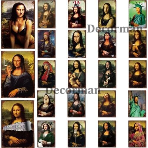 [ Mike86 ] New Mona Lisa Smiles Smoking Metal Sign Retro Wall Posters iron Sticker Gift art Decor for room LTA-1728 20*30 CM