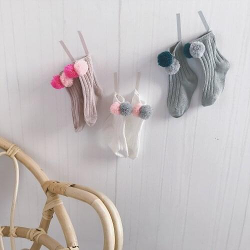 Adorable Pompom Kids Socks Cotton Ribbed Ankle Socks for Girls Clothes Accessories Children Sports Socks Skarpety Chaussettes