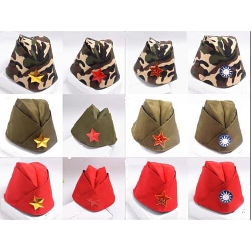 Fashion Army Cap Green Camo Badge Military Hat Women Sailor Military Stage Performance Dance Hats Chinese Boat Captain Caps VL