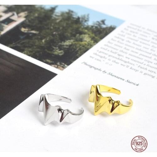 LKO Personality Minimalism Smooth Surface Wave 925 Sterling Silver Ring For Women Fashion Valentines Day Gift Adjustable