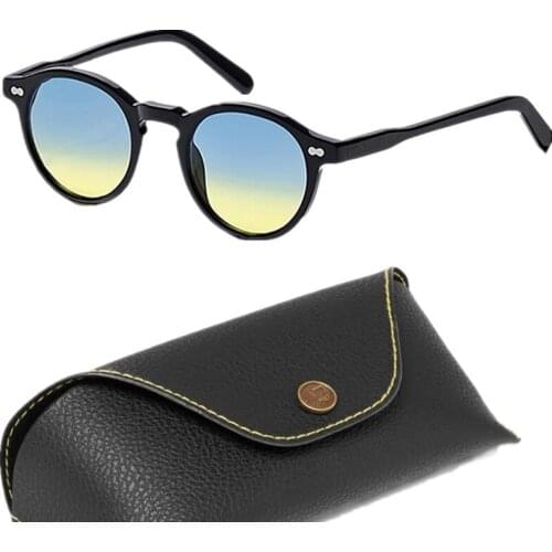 Qulity Johnny Depp Retro-Vintage Round SunGlasses UV400 Acetates SmallRim 46-23-145 Men Women Gradient Goggles for Accustomized