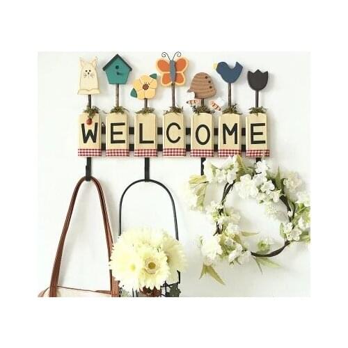 Pastoral American Country Wooden Crafts Hooks Home Decorations Ornaments Welcome To The Wall Decoration