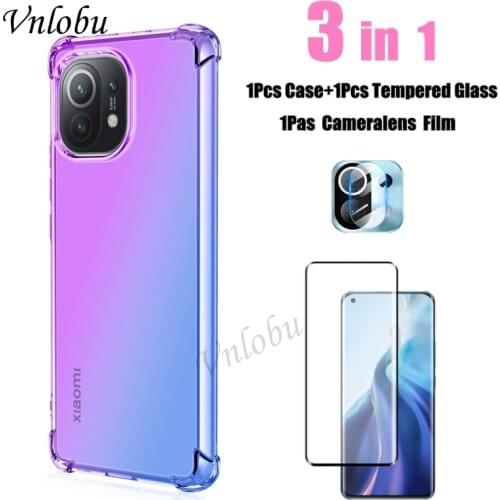For xiaomi mi 11 10T Pro 10i Note 9T Pro Max Case Rainbow Gradient Airbag Shockproof Soft Phone Case screen protector Lens Film
