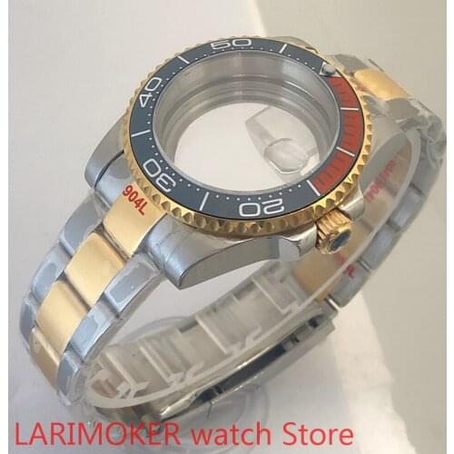 Transparent back 40mm sapphire glass case with 904L stainless steel bracelet with ETA NH36 MH35 cases blue orange bezel