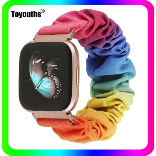 Toyouths Watchband for Fitbit Versa Leisure Elastic Fabric Strap Women Woven Watch Replacement Scrunchies Band for Fitbit Versa2