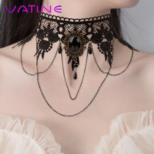 VATINE Sexy Necklace Rhinestone Collar Bound Slave Restraints Cosplay Fetsih Necklace Sex Toys For Couple Adult Game
