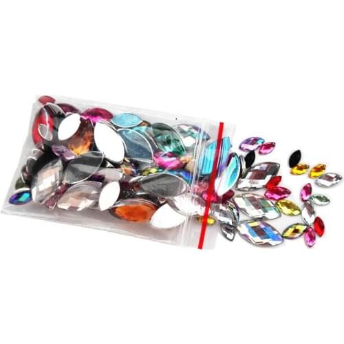 Mixed Sizes Mixed Color 100pcs Acrylic Horse eye Shape DIY Apparel Rhinestone Nail art Flat Back Marquise Facet Decorative