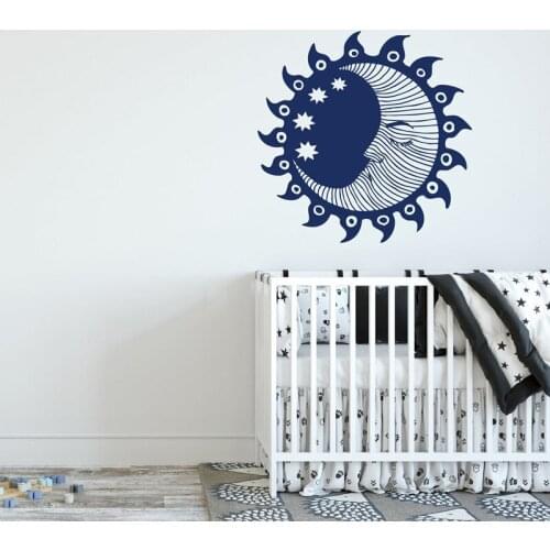 Sun And Moon Wall Decal Stars Sun & Moon Face Art Vinyl Sticker Bohemian Wall Art Decal For Kids Room Nursery Decoration 2184