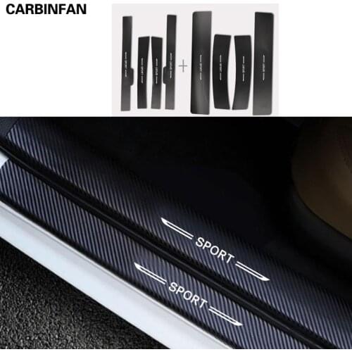 Carbon Fiber Stickers Interior Door Sill Bar Welcome Pedal PU Leather Car Sticker Protector Plate Cover For Honda HRV 2015-2020