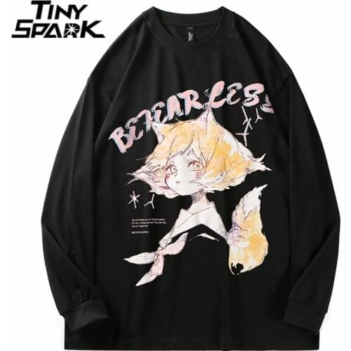 Streetwear Hip Hop T Shirt 2021 Men Cartoon Anime Letter Print T-Shirt Harajuku Cotton Casual Tshirt Autumn Long Sleeve Tops