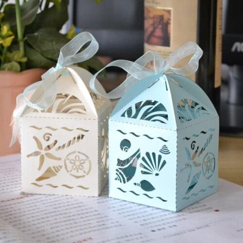 Summer Outdoor wedding supplies,laser cut wedding sea shell & starfish favor boxes for party decoration mariage