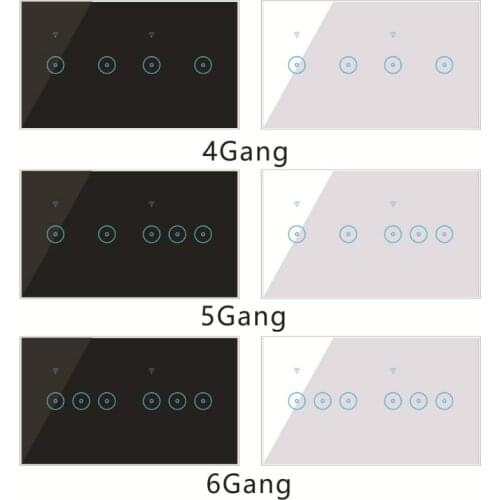 Glass Screen Touch Screen Voice Control WiFi Smart Remote Wall Switch To Use with Tuya EWeLink APP 4-5-6Gang