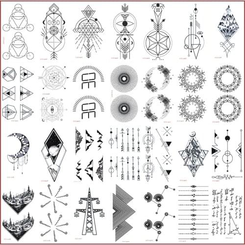 30pcs Waterproof Temporary Tattoo Creative Stripes Geometric Straight Line Black Fake Tattoo Tatouage Temporaire Femme Sexy