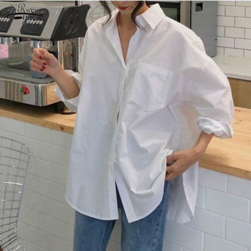 Autumn 2020 Vintage White Women Shirt Female Tops Long Sleeve Casual Turn-down Collar Women Loose Blouses Chemisier Femme 11456