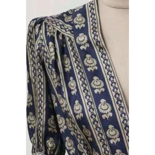 2021 Summer Women Midi Dress Floral Printed V-Neck Half Sleeve Waist Lace-Up Mid-Calf Ladies Vintage Long Robe