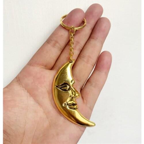 1pcs Big Moon Charm with Smile Face Keychain Antique Gold Color Large Moon Charm Big Moon Pendant Retro Accessories DIY Jewelry