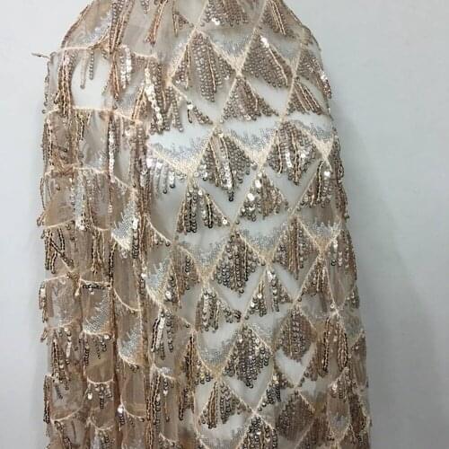 1Y/Lot Champagne Stripe Sequins Sewing Fabric For Wedding Dress Accessories Home Curtain Decoration