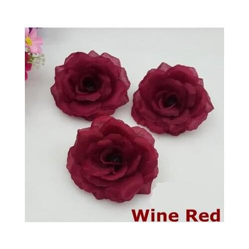 10PCS Wine Red Burgundy Artificial Roses Flower Head for Wedding Christmas Birthday Party New Year Festival Decor Fake Flowers