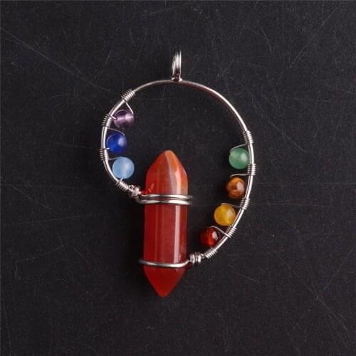 12PCS/LOT Natural Carnelian Stone Necklace Pendant Hexagonal Column Pendants For Women Jewelry Pendulum For Wholesales