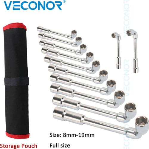 Pipe Socket Key Wrench Tools Set 12pcs L-shaped Angled Hex Socket Spanner with Storage Pouch Full Polished Spanner Wrenchs Set