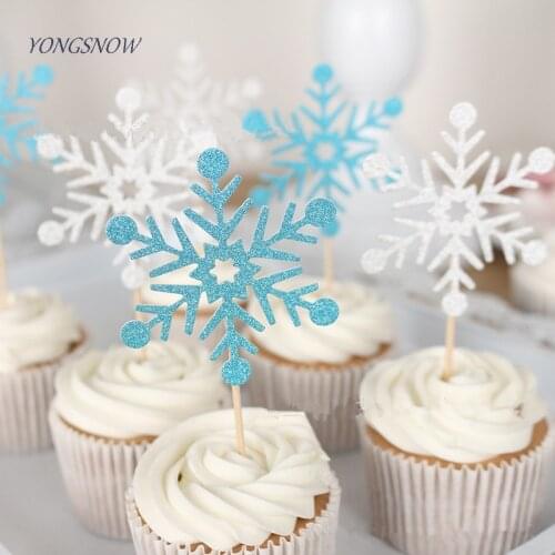 20pcs/lot Cute SnowFlake Cartoon Cupcake Topper Cake Flags For Wedding Birthday Party Baby Shower Decoration Supplies