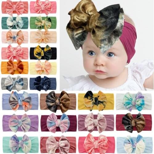 24Pcs/Lot Velvet Tie Dye Baby Turban Headband Soft Ealstic Nylon Hair Bands Velour Newborn Boy Girl Korean Headwraps Head Bands