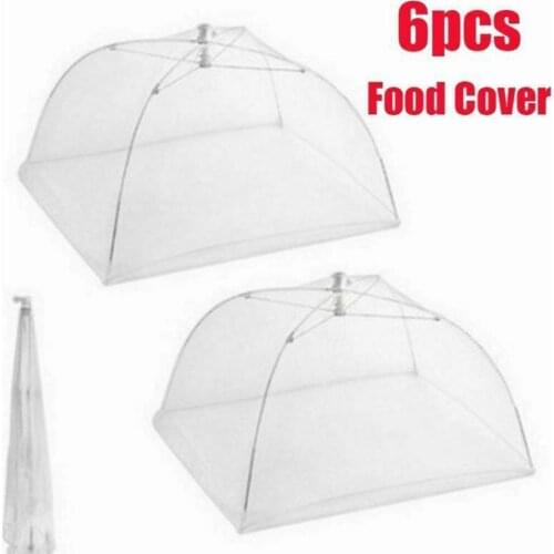3/6Pcs Food Covers White Net 17'' Pop Up Mesh Lace Food Cover Tents Picnic BBQ Plate Umbrella Protector Kitchen Accessories