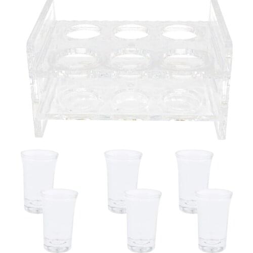 6PCS 35ml Shot Glass & 6-Hole Acrylic Holder Rack Serving Tray Set, Transparent design & heat resistant