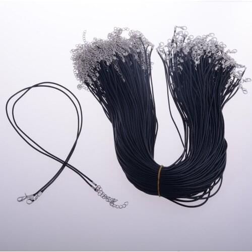 Bespmosp 50PCS/Lot Wholesale Black Leather Chains Necklaces Pendant Charm With Lobster Clasp Jewelry Making Findings String Cord