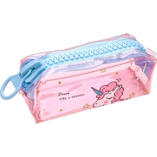 Transparent Unicorn Pencil Case Big zipper Capacity School Pencil Bag Storage pouch pen box School Supplies Stationery gift