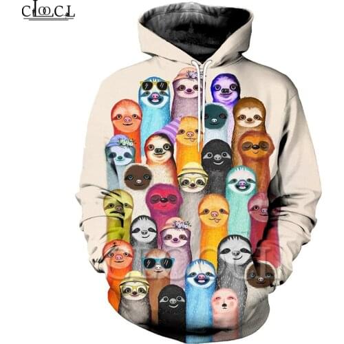 CLOOCL Drop Shipping 2021 Fashion Men Animal Hoodies Sloth Colorful 3D Print Sweatshirt Zip Hoodie Unisex Casual Harajuku Hoody