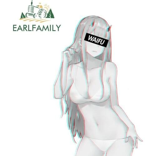EARLFAMILY 13cm x 8.8cm for Zero Two Waifu Car Stickers Motorcycle Decal Campervan Anime Surfboard Windshield Funny Sticker