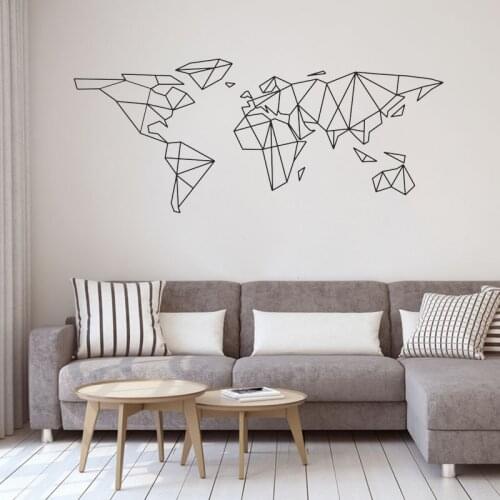 Geometric World Map Vinyl Wall Decals Classroom Science Art Sticker Home Decor Bedroom Removable Wall Stickers Office S127
