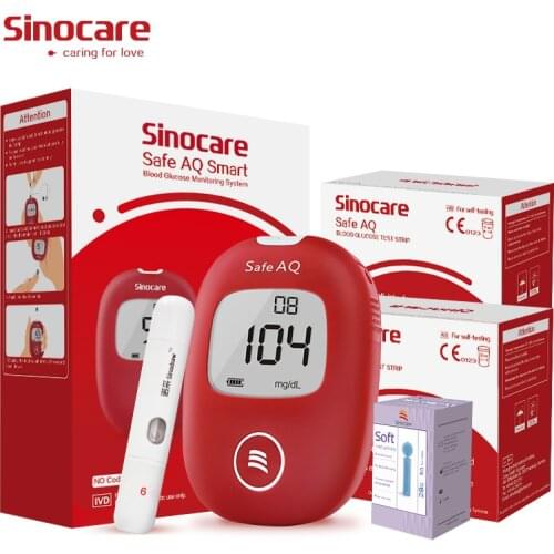 Sinocare AQ Smart Blood Glucose Monitor Kit with Test Strips Needles Test Accurate for Diabetes Glucometer Blood Sugar Meter