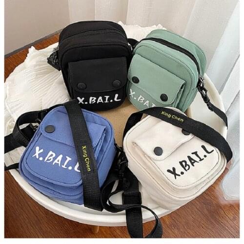 Wriufred Canvas letter printed female messenger bag pastoral wear popular small fresh mobile phone bag women crossbody bags