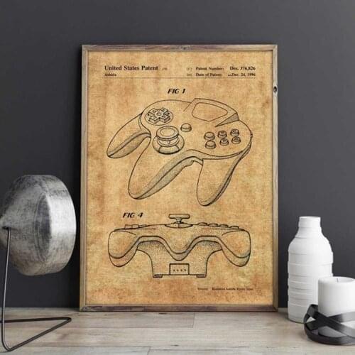 Nintendo 64 Game Controller patent, wall art , posters, room decor,vintage print,blueprint, gift idea, games wall Decorations