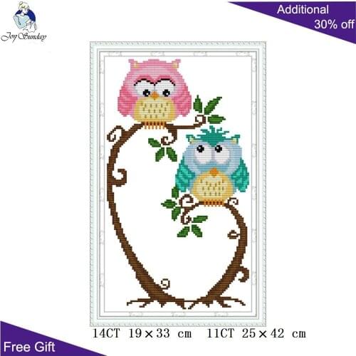 Joy Sunday Two Owls DA449 14CT 11CT Counted and Stamped Lovely Owls Animal Home Decor Embroidery DIY Cross Stitch kits