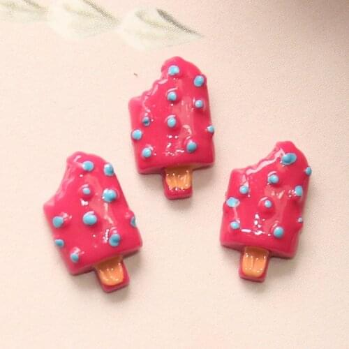 Free Shipping 100pcs/Lot 10MM Kawaii Hot Pink Resin Plastic Ice Cream Cameo Craft Fit Girls Ornament Accessories Cabochon Craft