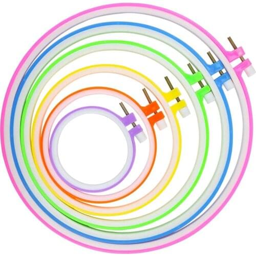 6 Pieces Embroidery Hoops Plastic Circle Cross Stitch Hoop Ring 3.4 to 10.2 inch for Embroidery and Cross Stitch(Multicolor)