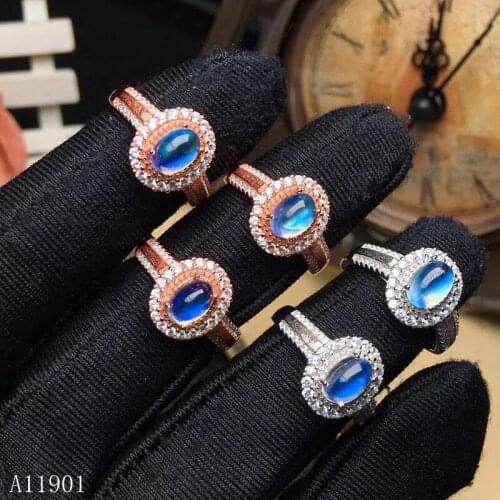 KJJEAXCMY boutique jewelry 925 sterling silver inlaid natural blue MOONSTONE GEMSTONE ring support detection