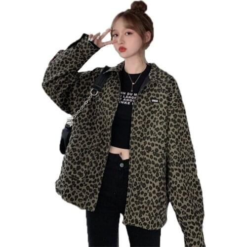 Large Size Leopard Womens Jacket Spring Autumn New Women Coat Tops Long Sleeve Zipper Loose Thin Outerwear Tooling Jacket W600