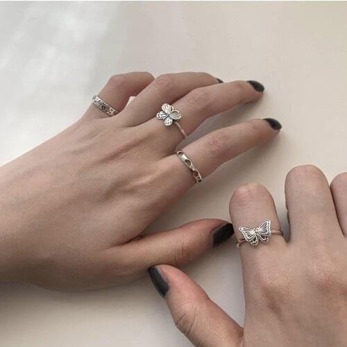 Retro Hollow Silver Fashion Open Butterfly Ring Wedding Memorial Gift Woman Personalized Jewelry Party Gift