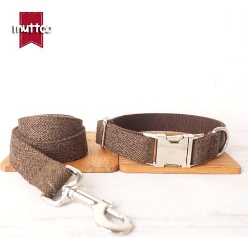 MUTTCO personalized pet dog ID tag collar leash DEEP BROWN SUIT comfortable adjustable puppy nameplate collar 5 sizes UDC118